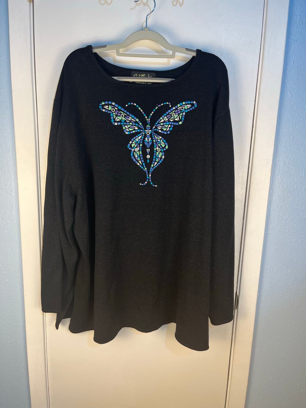VTG Bob Mackie Sweater Size 3X Black Metallic Embroidered Butterfly Whimsigoth